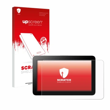 Parte frontal de un envase de producto con el logotipo de la marca upscreen. Al lado se muestra el dispositivo Wacom One 12 co