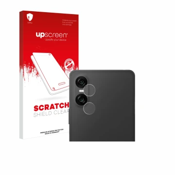 Parte frontal de un envase de producto con el logotipo de la marca upscreen. Al lado se muestra el dispositivo Sony Xperia 10 