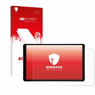 Parte frontal de un envase de producto con el logotipo de la marca upscreen. Al lado se muestra el dispositivo Joying Car Radi