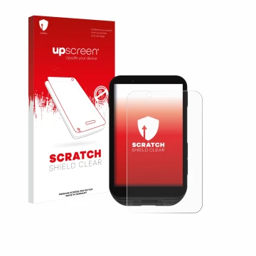 Parte frontal de un envase de producto con el logotipo de la marca upscreen. Al lado se muestra el dispositivo iGPSPORT igs800