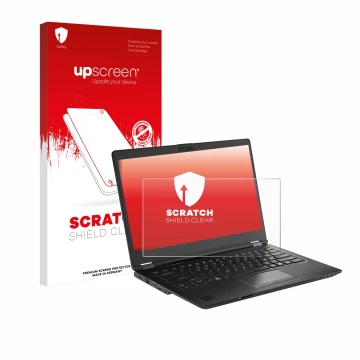 Parte frontal de un envase de producto con el logotipo de la marca upscreen. Al lado se muestra el dispositivo Fujitsu Lifeboo