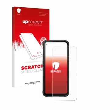 Parte frontal de un envase de producto con el logotipo de la marca upscreen. Al lado se muestra el dispositivo Hammer Blade V 