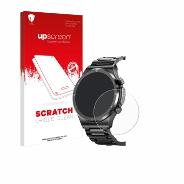 Parte frontal de un envase de producto con el logotipo de la marca upscreen. Al lado se muestra el dispositivo Powerwill Smart
