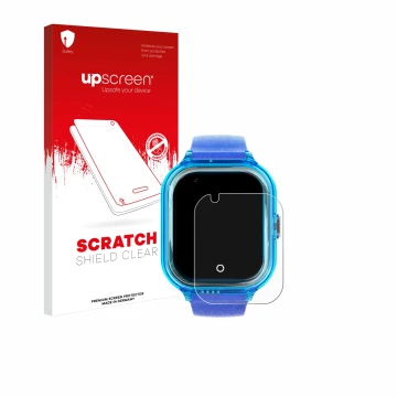 Parte frontal de un envase de producto con el logotipo de la marca upscreen. Al lado se muestra el dispositivo SaveFamily Enjo