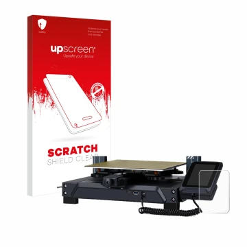 Parte frontal de un envase de producto con el logotipo de la marca upscreen. Al lado se muestra el dispositivo Elegoo Neptun 4