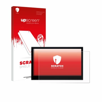 Parte frontal de un envase de producto con el logotipo de la marca upscreen. Al lado se muestra el dispositivo Wacom Movink 13