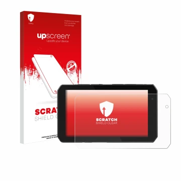 Parte frontal de un envase de producto con el logotipo de la marca upscreen. Al lado se muestra el dispositivo Chigee AIO-5 Pl