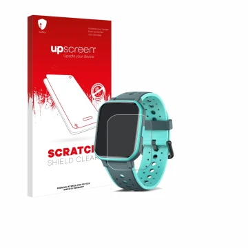 Parte frontal de un envase de producto con el logotipo de la marca upscreen. Al lado se muestra el dispositivo Joyele H79 1.5