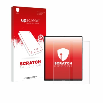 Parte frontal de un envase de producto con el logotipo de la marca upscreen. Al lado se muestra el dispositivo Samsung Galaxy 