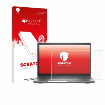 Parte frontal de un envase de producto con el logotipo de la marca upscreen. Al lado se muestra el dispositivo Dell Precision 