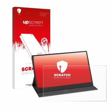 Parte frontal de un envase de producto con el logotipo de la marca upscreen. Al lado se muestra el dispositivo Yodoit PTM15 15