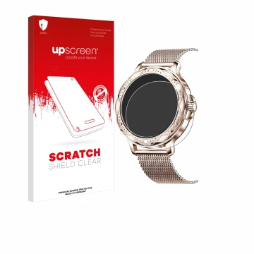 Parte frontal de un envase de producto con el logotipo de la marca upscreen. Al lado se muestra el dispositivo Darmowade Smart