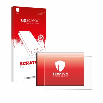 Parte frontal de un envase de producto con el logotipo de la marca upscreen. Al lado se muestra el dispositivo G-STORY 10.1
