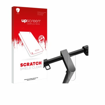 Parte frontal de un envase de producto con el logotipo de la marca upscreen. Al lado se muestra el dispositivo Navee S65 con s