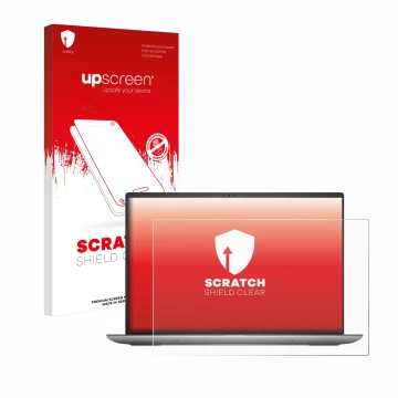 Parte frontal de un envase de producto con el logotipo de la marca upscreen. Al lado se muestra el dispositivo Dell Precision 