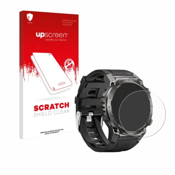 Parte frontal de un envase de producto con el logotipo de la marca upscreen. Al lado se muestra el dispositivo Dekelife G55 1.