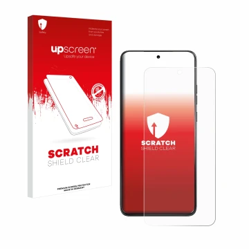 Parte frontal de un envase de producto con el logotipo de la marca upscreen. Al lado se muestra el dispositivo Motorola ThinkP