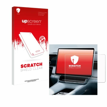 Parte frontal de un envase de producto con el logotipo de la marca upscreen. Al lado se muestra el dispositivo Polestar 4 2025