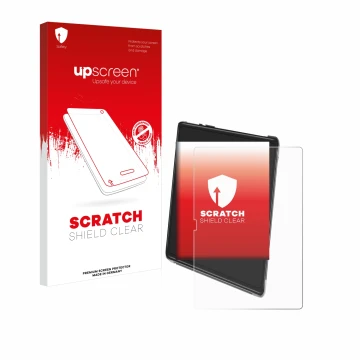 Parte frontal de un envase de producto con el logotipo de la marca upscreen. Al lado se muestra el dispositivo Yestel T15 con 