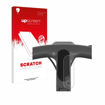Parte frontal de un envase de producto con el logotipo de la marca upscreen. Al lado se muestra el dispositivo Egret Ey 1 con 