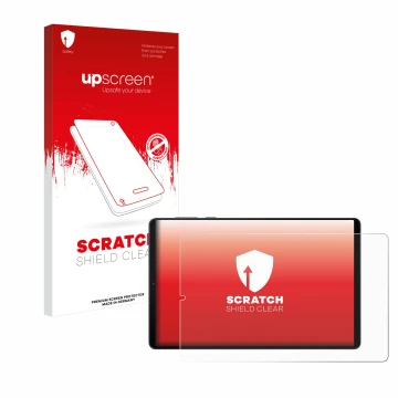 Parte frontal de un envase de producto con el logotipo de la marca upscreen. Al lado se muestra el dispositivo Lenovo Legion Y