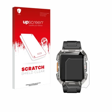 Parte frontal de un envase de producto con el logotipo de la marca upscreen. Al lado se muestra el dispositivo Baolubao W60 co