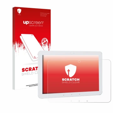 Parte frontal de un envase de producto con el logotipo de la marca upscreen. Al lado se muestra el dispositivo Amazon Echo Hub