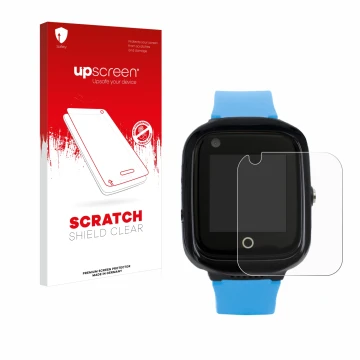 Parte frontal de un envase de producto con el logotipo de la marca upscreen. Al lado se muestra el dispositivo One2Track Conne