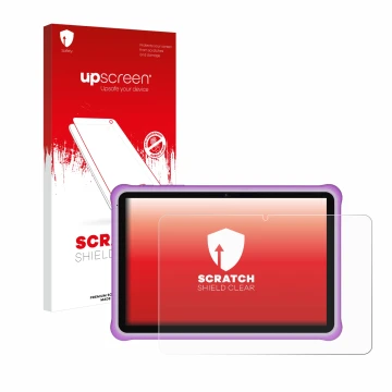 Parte frontal de un envase de producto con el logotipo de la marca upscreen. Al lado se muestra el dispositivo Pixpeak M821 10