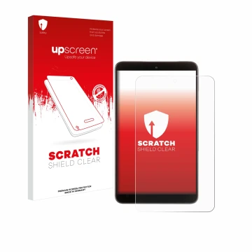 Parte frontal de un envase de producto con el logotipo de la marca upscreen. Al lado se muestra el dispositivo Nokia T10 (retr
