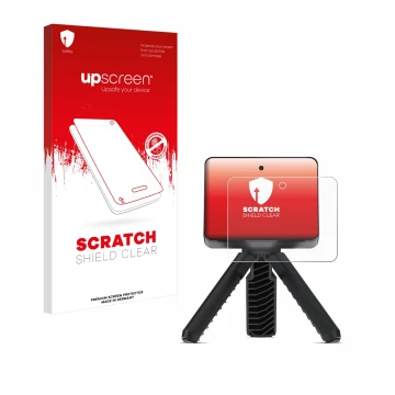 Parte frontal de un envase de producto con el logotipo de la marca upscreen. Al lado se muestra el dispositivo Garmin Approach