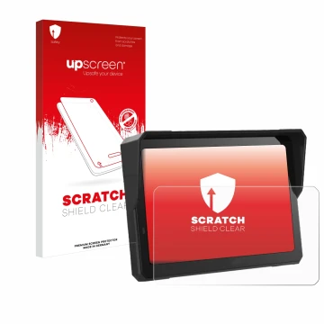 Parte frontal de un envase de producto con el logotipo de la marca upscreen. Al lado se muestra el dispositivo Carpuride W702 