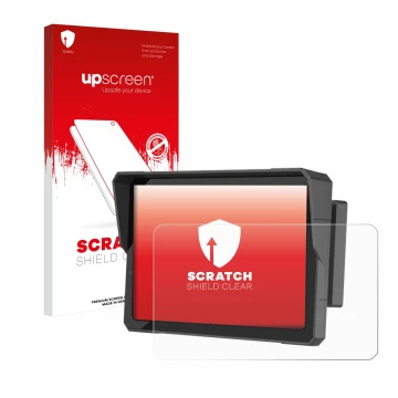 Parte frontal de un envase de producto con el logotipo de la marca upscreen. Al lado se muestra el dispositivo Carpuride W702B