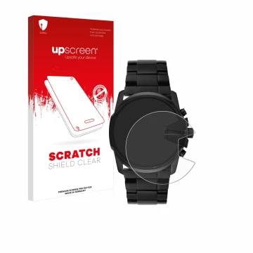 Parte frontal de un envase de producto con el logotipo de la marca upscreen. Al lado se muestra el dispositivo Diesel Master C