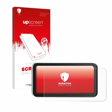 Parte frontal de un envase de producto con el logotipo de la marca upscreen. Al lado se muestra el dispositivo Einstar VEGA co