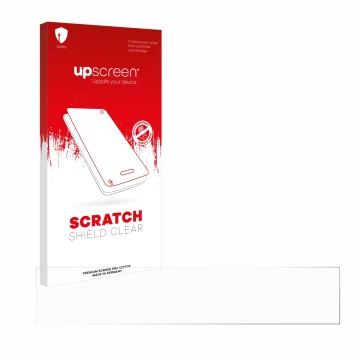 Parte frontal de un envase de producto con el logotipo de la marca upscreen. Al lado está el protector de pantalla correspondi