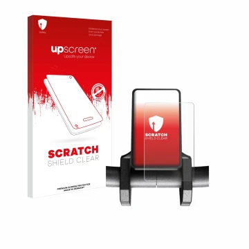 Parte frontal de un envase de producto con el logotipo de la marca upscreen. Al lado se muestra el dispositivo Joyor S5 V1 con