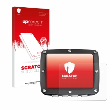 Parte frontal de un envase de producto con el logotipo de la marca upscreen. Al lado se muestra el dispositivo Ratio iX3M 2 Pr