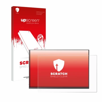 Parte frontal de un envase de producto con el logotipo de la marca upscreen. Al lado se muestra el dispositivo Uperfect UGame 