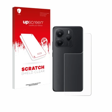 Parte frontal de un envase de producto con el logotipo de la marca upscreen. Al lado se muestra el dispositivo Xiaomi Redmi No