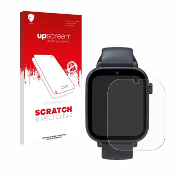 Parte frontal de un envase de producto con el logotipo de la marca upscreen. Al lado se muestra el dispositivo Forever Kids Sm