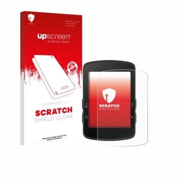 Parte frontal de un envase de producto con el logotipo de la marca upscreen. Al lado se muestra el dispositivo Bryton Rider S5