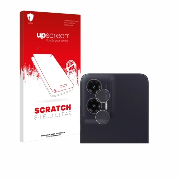 Parte frontal de un envase de producto con el logotipo de la marca upscreen. Al lado se muestra el dispositivo Motorola Moto G