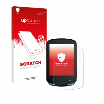 Parte frontal de un envase de producto con el logotipo de la marca upscreen. Al lado se muestra el dispositivo Geoid CC600 2.4