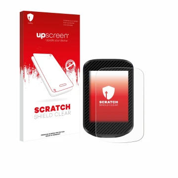 Parte frontal de un envase de producto con el logotipo de la marca upscreen. Al lado se muestra el dispositivo igpsport BSC300