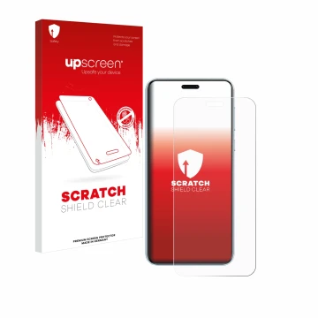 Parte frontal de un envase de producto con el logotipo de la marca upscreen. Al lado se muestra el dispositivo Honor Magic 7 R