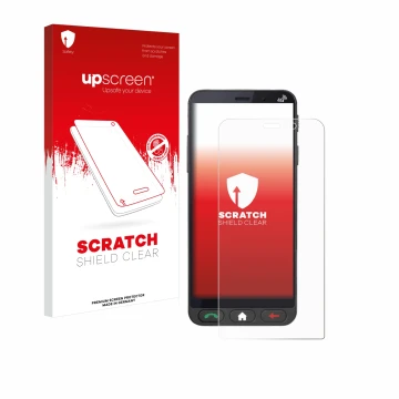 Parte frontal de un envase de producto con el logotipo de la marca upscreen. Al lado se muestra el dispositivo Brondi Amico Ve