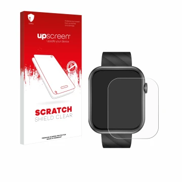 Parte frontal de un envase de producto con el logotipo de la marca upscreen. Al lado se muestra el dispositivo Bekomiya Smartw