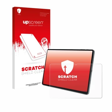 Parte frontal de un envase de producto con el logotipo de la marca upscreen. Al lado se muestra el dispositivo Terra Pad 1007 