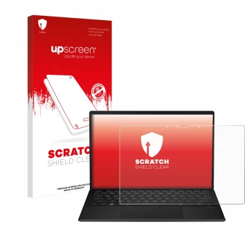 Parte frontal de un envase de producto con el logotipo de la marca upscreen. Al lado se muestra el dispositivo ASUS ROG Flow Z